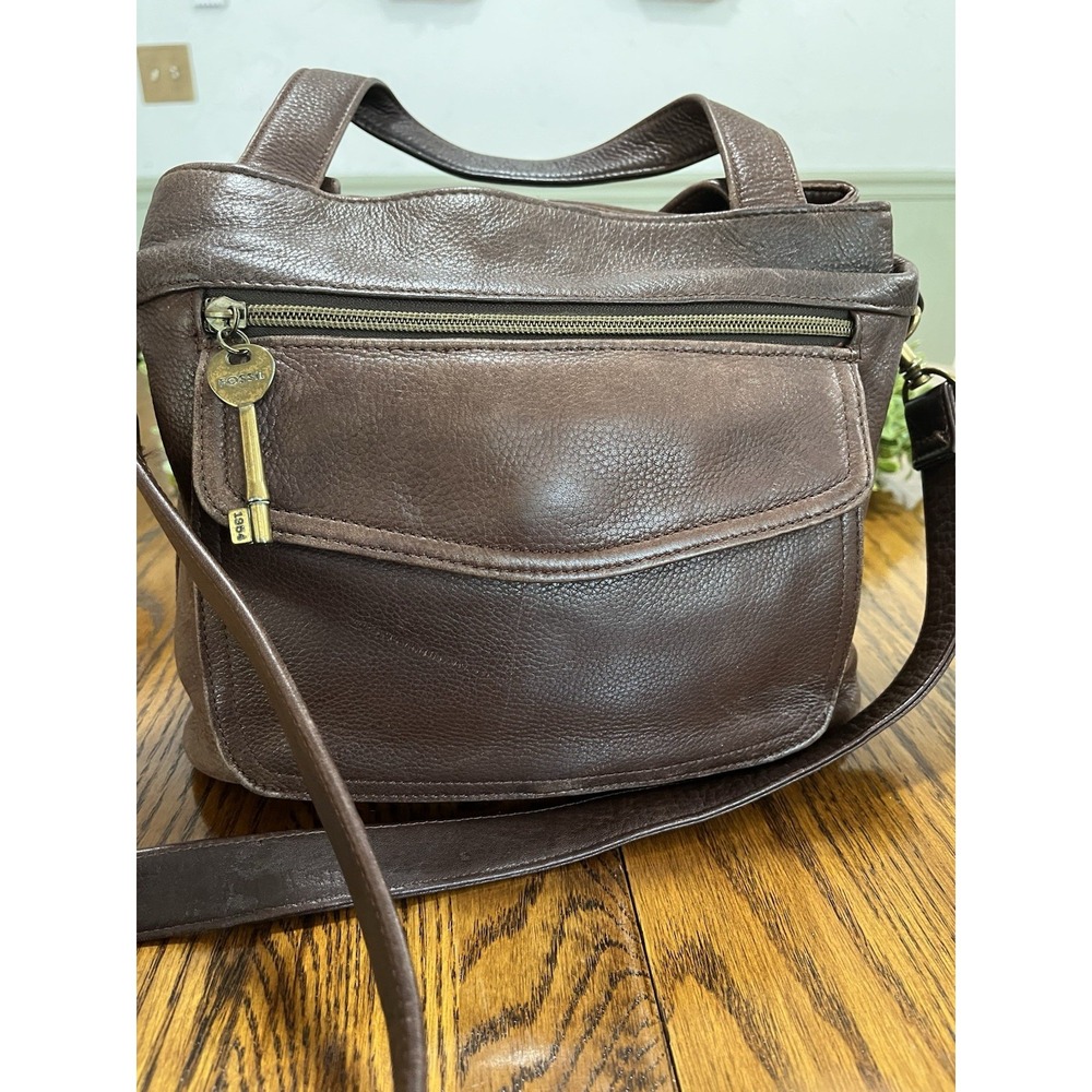 Vintage Fossil 1954 Pebbled Brown Leather‎ Crossbody Shoulder Bag Purse